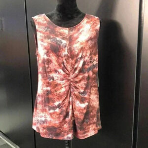 Simply Vera sleeveless,ruched waist round neck,rust/black pattern, soft & comfy